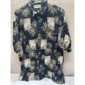 Vintage Campia Moda Rayon Hawaiian Shirt Size L Short Sleeve Button Palm Trees